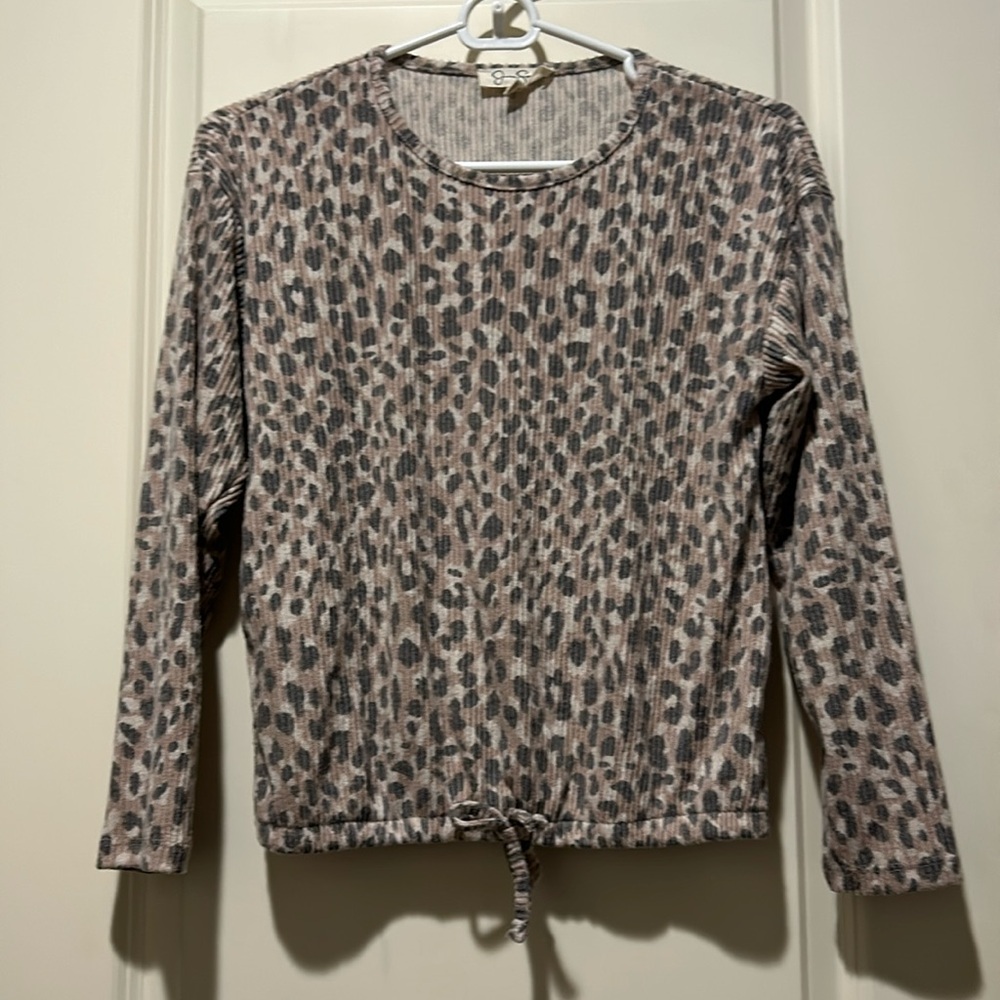 Jessica Simpson woman’s ribbed leopard animal print top elastic tie size L